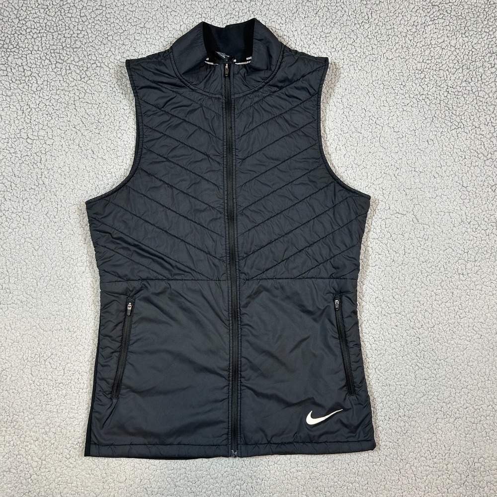 Nike Vest Mens XL Black Aerolayer Thermal Running Quilted Sleeveless‎ Full Zip